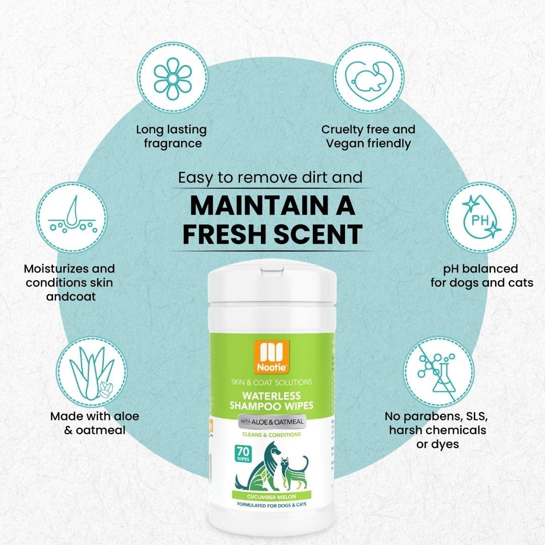 Nootie Waterless Shampoo Wipes For Dogs Aloe and Oatmeal